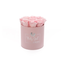 BABY GIRL - LIGHT PINK  BOX WITH 9 BRIDAL PINK ROSES 