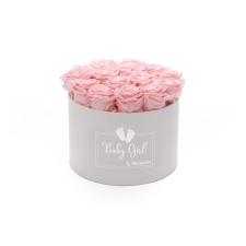 BABY GIRL - valge karp BRIDAL PINK roosidega (LARGE - 15 roosiga)