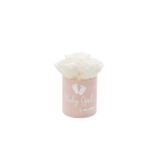 BABY GIRL - LIGHT PINK VELVET BOX WITH 3 WHITE ROSES 