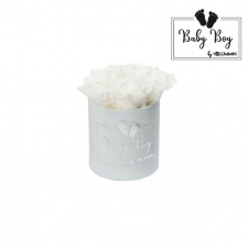BABY BOY - BLUE VELVET BOX WITH 5 WHITE ROSES 