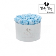 BABY BOY - LIGHT BLUE VELVET BOX WITH 15 BABY BLUE ROSES 