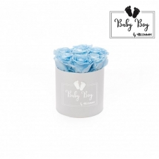 BABY BOY - WHITE BOX WITH 7 BABY BLUE ROSES 