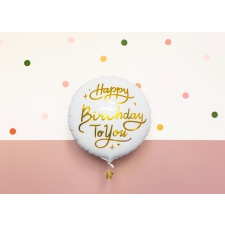 HAPPY BIRTHDAY WHITE / GOLD FOIL BALLOON - 35 CM