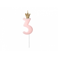 NR. 3 PINK BIRTHDAY CANDLE WITH CROWN