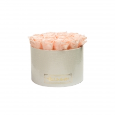 LARGE BLUMMiN - valge ussinahkse mustriga karp PEACHY PINK roosidega
