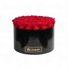 EXTRA LARGE BLACK LEATHER BOX WITH VIBRANT RED ROSES