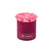 MEDIUM BLUMMIN FUCHSIA VELVET BOX WITH BABY PINK ROSES