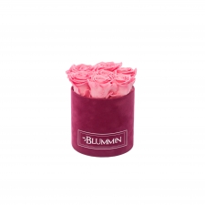 SMALL FUCHSIA VELVET BOX WITH BABY PINK ROSES