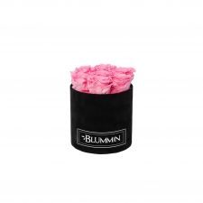 SMALL VELVET BLACK BOX WITH BABY PINK ROSES