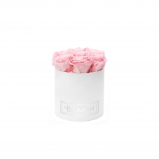 SMALL VELVET WHITE BOX WITH BRIDAL PINK ROSES