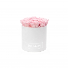 MEDIUM BLUMMIN WHITE VELVET BOX WITH BRIDAL PINK ROSES