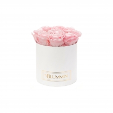 MEDIUM BLUMMIN WHITE BOX WITH BRIDAL PINK ROSES
