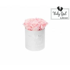 BABY GIRL - WHITE BOX WITH 5 BRIDAL PINK ROSES