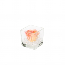 GLASS VASE WITH APRICOT ROSE AND CRYSTALS