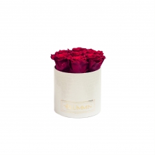 SMALL WHITE LEATHER BOX WITH CHERRY ROSES