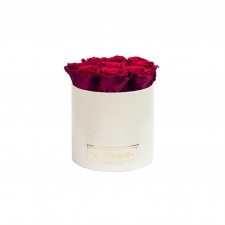 MEDIUM WHITE LEATHER BOX WITH CHERRY ROSES