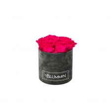 SMALL BLUMMiN DARK GREY VELVET BOX WITH HOT PINK ROSES