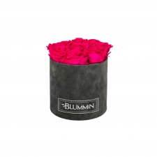  MEDIUM BLUMMIN DARK GREY VELVET BOX WITH HOT PINK ROSES