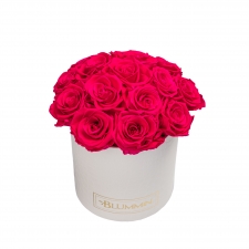 BUKETT 15 ROOSIGA - VALGE USSINAHKSE IMITATSIOONIGA KARP HOT PINK ROOSIDEGA