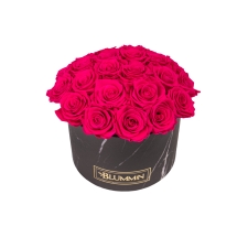 BOUQUET  WITH 25 ROSES - LARGE BLUMMIN BLACK MARBLE BOX WITH HOT PINK ROSES