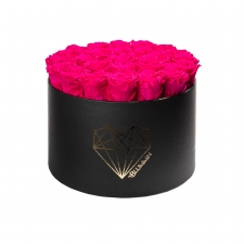 EXTRA LARGE LOVE BLACK BOX WITH HOT PINK ROSES