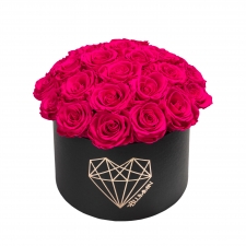 BOUQUET WITH 25 ROSES - LARGE LOVE BLACK BOX WITH HOT PINK ROSES