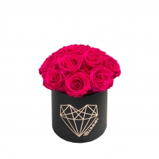 BOUQUET  WITH 11 ROSES - SMALL LOVE BLACK BOX WITH HOT PINK ROSES