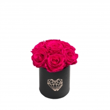 BOUQUET  WITH 7 ROSES - MIDI LOVE BLACK BOX WITH HOT PINK ROSES