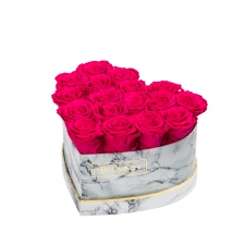 MARBLE FLOWER BOX WITH 17 HOT PINK ROSES
