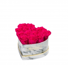 MARBLE FLOWER BOX WITH 13 HOT PINK ROSES
