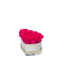 MARBLE FLOWER BOX WITH 7 HOT PINK ROSES
