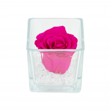 GLASS VASE WITH CHERRY ROSE AND CRYSTALS