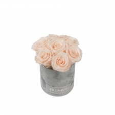 BOUQUET WITH 7 ROSES - MIDI LIGHT GREY VELVET BOX WITH ICE PINK ROSES