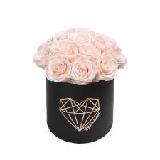BOUQUET WITH 15 ROSES - MEDIUM LOVE BLACK BOX WITH ICE PINK ROSES