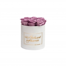 -20% ЛЮБИМОЙ МАМОЧКЕ - MEDIUM WHITE VELVET BOX WITH LILAC ROSES