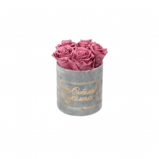 ЛЮБИМОЙ МАМОЧКЕ - MIDI LIGHT GREY VELVET BOX WITH VINTAGE PINK ROSES