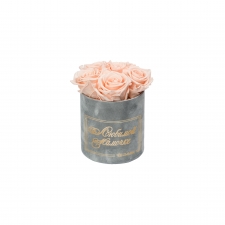 ЛЮБИМОЙ МАМОЧКЕ - MIDI LIGHT GREY VELVET BOX WITH ICE PINK ROSES