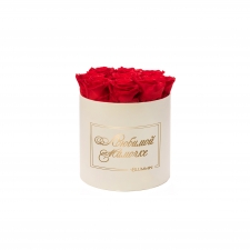 ЛЮБИМОЙ МАМОЧКЕ - MEDIUM CREAM WHITE BOX WITH VIBRANT RED ROSES