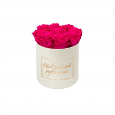 -20% ЛЮБИМОЙ МАМОЧКЕ - MEDIUM CREAM WHITE BOX WITH HOT PINK ROSES