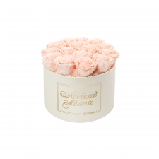 -20% ЛЮБИМОЙ МАМОЧКЕ - LARGE (17 ROSES) CREAM WHITE BOX WITH ICE PINK ROSES
