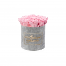-20% ЛЮБИМОЙ МАМОЧКЕ - MEDIUM LIGHT GREY VELVET BOX WITH BRIDAL PINK ROSES
