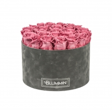 XL BLUMMiN - DARK GREY VELVET BOX WITH VINTAGE PINK ROSES