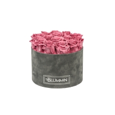 LARGE BLUMMiN - DARK GREY VELVET BOX WITH VINTAGE PINK ROSES