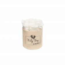BABY BOY - SMALL NUDE VELVET BOX WITH WHITE ROSES