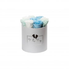 BABY BOY - MEDIUM WHITE BOX WITH MIX (WHITE, BABY BLUE, MINT) ROSES