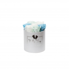 BABY BOY - SMALL WHITE BOX WITH MIX (WHITE, BABY BLUE, MINT) ROSES