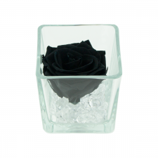 GLASS VASE WITH BLACK ROSE AND CRYSTALS (10x10 cm)