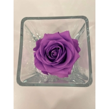 GLASS VASE WITH VIOLET VAIN ROSE AND CRYSTALS (10x10 cm)