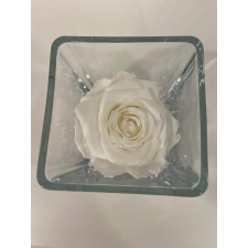 GLASS VASE WITH WHITE ROSE AND CRYSTALS (10x10 cm)