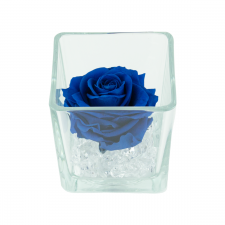 GLASS VASE WITH OCEAN BLUE ROSE AND CRYSTALS (10x10 cm)